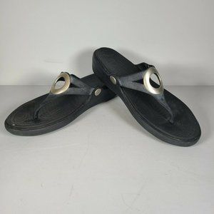 Crocs Womens 9 Black Sanrah Ring Thong Wedge Flip Flops Rubber Slip On Sandal